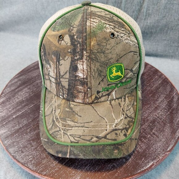 John Deere Camo Trucker Hat W/ Mesh Back Adjustable Strap Unisex Outdoor Cap - Picture 1 of 11